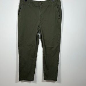 LOFT Perfect Straight Leg Pant 12 Chino Cotton Blend Olive Army Green Stretch
